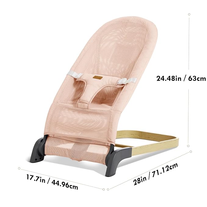 Foldable Baby Bouncer, Baby Seat with 3 Adjustable Heights, Portable Newborn Rocker, Ergonomic Bouncy Seat for Natural Bounce, Bouncer for Babies 0-6 Months, Soft Mesh (Mesh Pink)