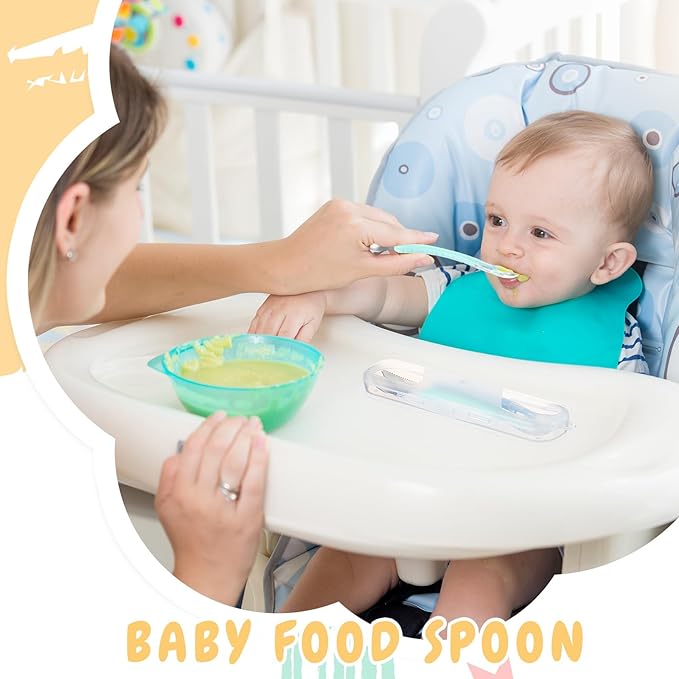 Lallisa 2 Pcs Double Head Baby Food Spoon Silicone Baby Fruit feeder Soft Feeding Food Scraper for Infants Fruit Mud Feeding (Cyan and Blue)