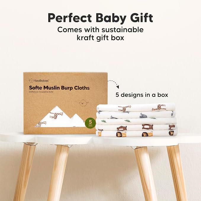 5-Pack Muslin Burp Cloths Baby Boy, Girl - Very Absorbent Baby Burp Cloth Rags, 8-Layers Viscose Derived from Bamboo Cotton Muslin Towel, Super Soft Spit Up Rags, No Shrink Washcloths (Pets & Paws)