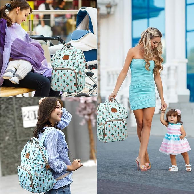 Cactus Diaper Bag Backpack, Women Waterproof Travel Nappy Bag for Baby Care
