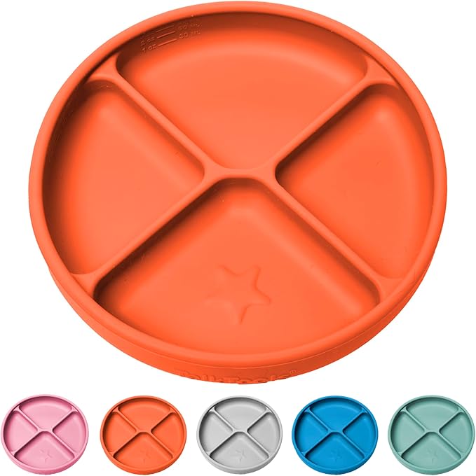 TalkTools Itsy Plate Must-Have Silicone Baby Plates with Suction | Non-Toxic Toddler Feeding Plate | Divided Portion | BPA-Free, Easy-Clean, Travel-Friendly Baby Dishware - Made in USA (Tangerine)