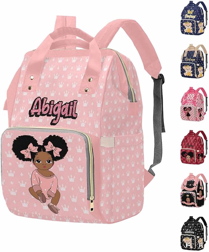 M YESCUSTOM Custom Diaper Bag with Name Crown On Pink, Personalized Multifunction Mommy Nursing Daypack with Large Capacity for Travel, Holiday Birthday Gift for Women