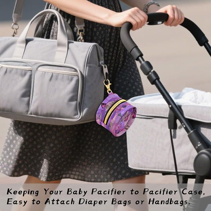 Pacifier Holder with Clip Pacifier Case for Diaper Bag Round Baby Pacifier Pouch Box Bag Portable Pink Irise Butterfly