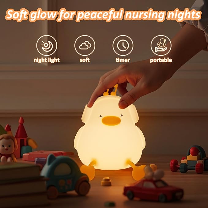 Anywin Duck Night Light, Squishy Duck Lamp, Silicone Bedside Light Up Funny Duck with Dimmer & Rechargeable,Birthday Gifts for Friends Women(Enjoy Duck)