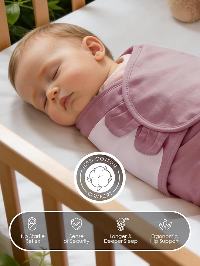 Newborn Swaddle Blanket Wrap 0-6 Months (3-Pack) - Adjustable Infant Sleep Sack, 100% Cotton Anti-Startle Soothing Sack, Soft Breathable Nursery Bedding - Dusty Rose + Pearl + Mauve