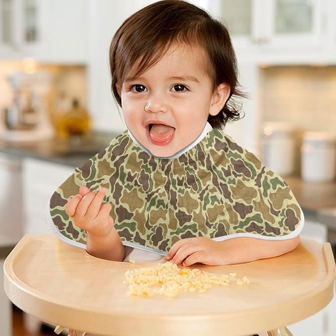 Baby Muslin Burp Cloths Set of 2 Vintage Camo Green Muslin Washcloths Camouflage Retro Brown Army Milk Spit Up Rags Soft Newborn Towel Burp Cloth Bib for Unisex Boys and Girls, 22 x 11 Inch