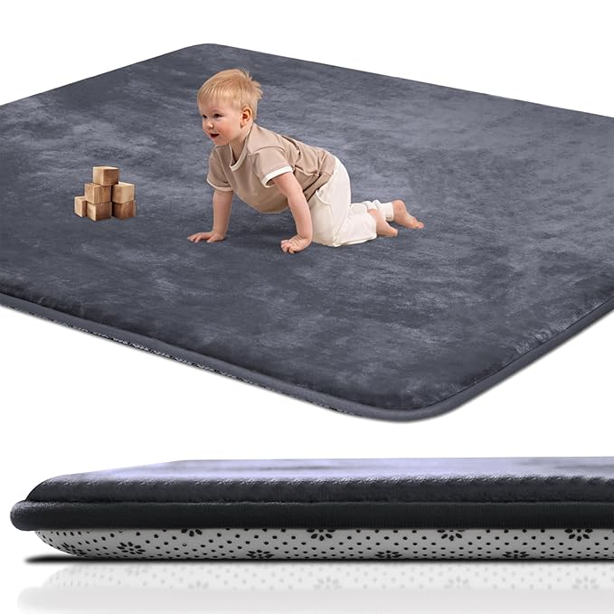 Thick Baby Play Mat for Floor,Padded Foam 47x47 Playpen Mat,Ultra Soft Support & Plush Feel Nursery Rug,Non Slip for Toddler,Infants,Kids Play,Yoga,Baby Crawling,Tummy Time (Dark Grey)