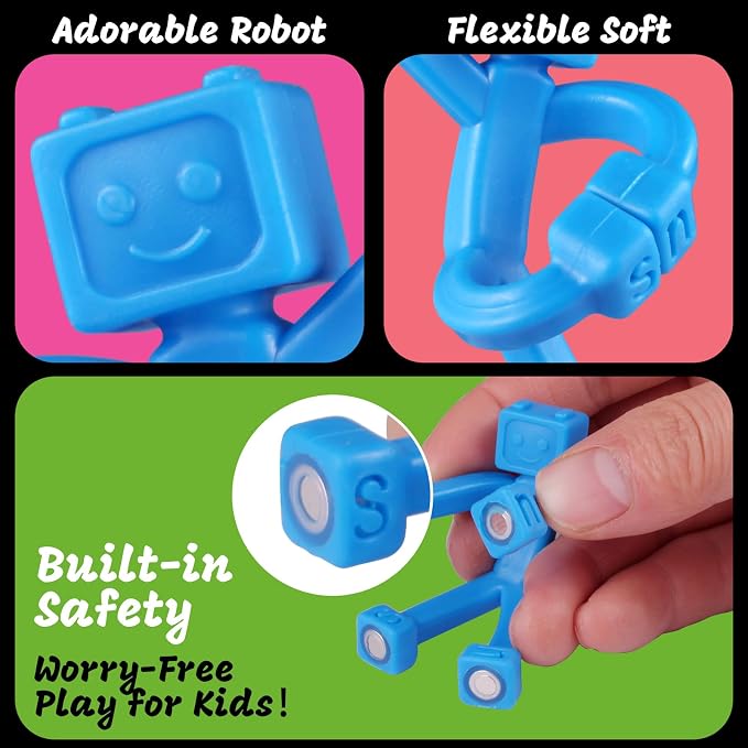 6 pcs Magnetic Travel Toys for Kids, Creative, Portable and Educational, Magnetic-People-Magnet-Men: Cute Robot & Funny Magnets, Small Fidget Toys for Classroom Prizes, Easter Egg Stuffers, Office