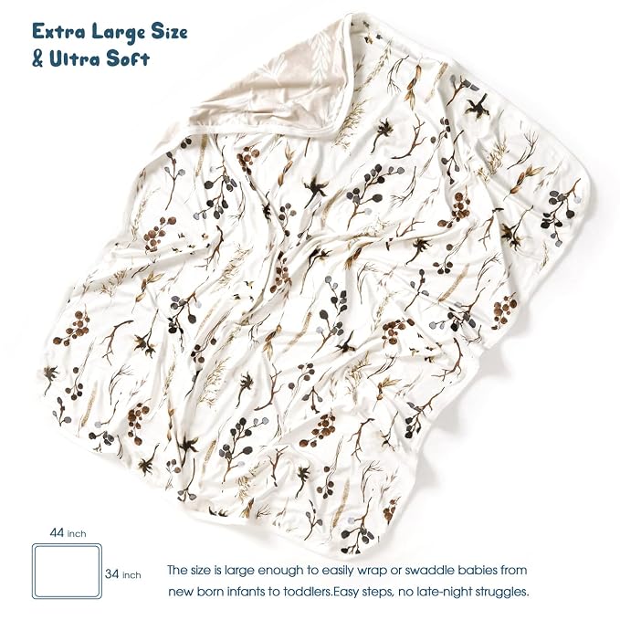 GRSSDER Baby Blankets Super Soft Jersey Knit Swaddle Blanket for Baby Girls and Boys, Double Layer Reversible Receiving Blankets 34 x 44 Extra Large for Swaddling, Stylish Pretty Flora, Beige