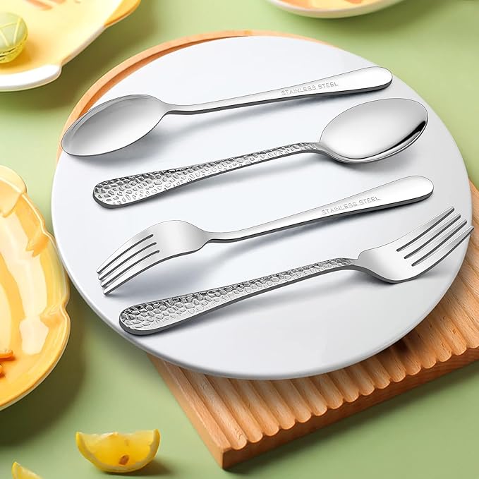 LIANYU 16-Piece Kids Silverware Set, Includes 8 Kid Spoons, 8 Kid Forks, Stainless Steel Toddler Utensils Children Flatware Set, Child Preschooler Cutlery Set, Dishwasher Safe