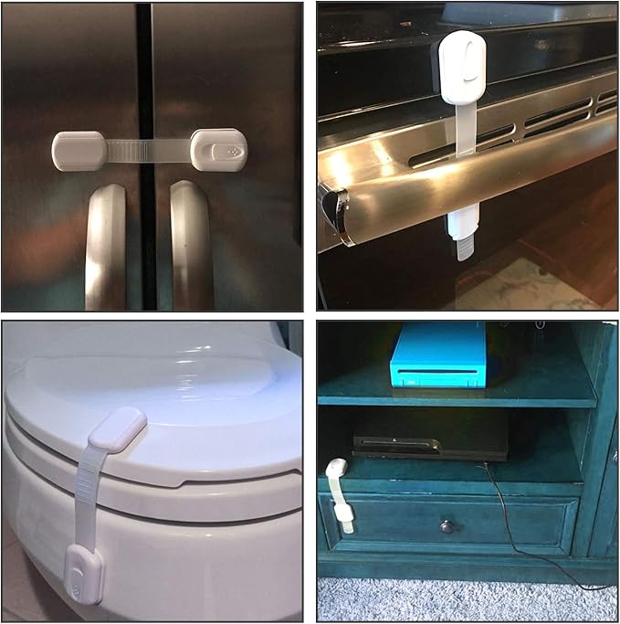 12-Pack Child Safety Cabinet Locks, No Drill Adjustable Strong Adhesive Straps, Toddler Baby Proofing for Cabinets Drawers Fridge Toilet Oven Cupboard