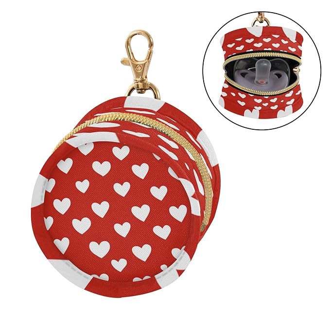 Pacifier Holder with Clip Pacifier Case for Diaper Bag Round Baby Pacifier Pouch Box Bag Portable Red Heart Valentine