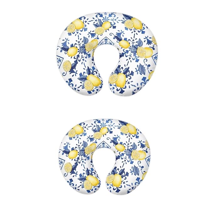 Blue Plaid and Lemon Breastfeeding Pillow Slipcover for Baby Newborn U-Shaped Breastfeeding Pillowcase Cushion Cover Breathable and Washable