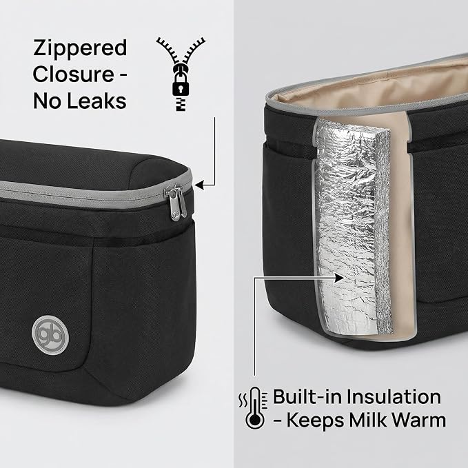 gb Stroller Organizer Bag with Insulated Cup Holder, Universal Large Capacity Baby Stroller Storage Bag, Multi-Pocket Diaper Organizer with Adjustable Straps, Convertible Shoulder Bag for Travel Moms
