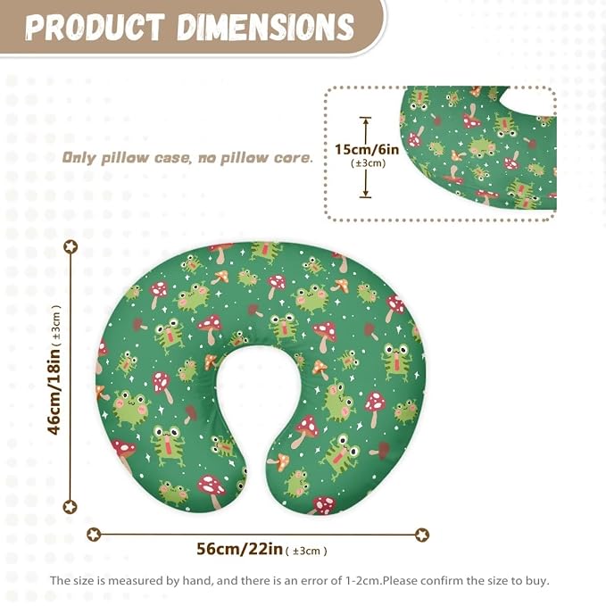 Mushroom Frogs Baby Nursing Pillow Support Cover Portable Comfortable Bottle and Breastfeeding Pillowcase with Hidden Zipper for Boys Girls Baby Gift