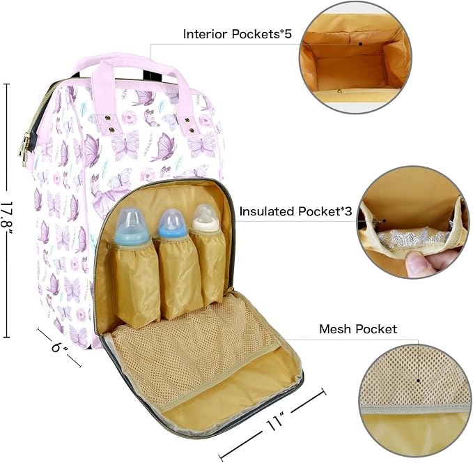 Custom Diaper Bag for Baby Girl Customized Butterfly Purple Baby Bag Personalized Nursing Bags with Name Custom Name Mommy Daypack Bag Tote Bag Gifts