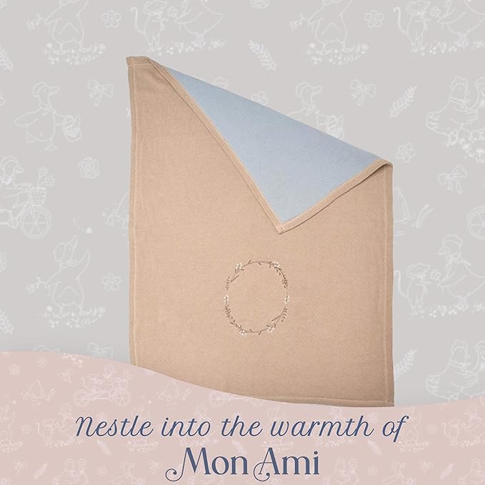 MON AMI 40-Inch Wreath Embroidered Double-Sided Blanket | 100% Cotton Brown Throw with Crinkle Muslin Backing | Soft, Lightweight & Machine Washable | Nursery & Gift Essential