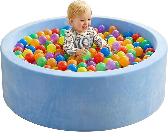 Foam Baby Ball Pit, 35.4"x 11.8" Ball Pits for Toddlers, Soft Round Kiddie Playpen Ball Pool for Kids with Soft Memory Sponge, Ideal Gift for Babies Indoor and Outdoor Game,Blue(Balls not Included)