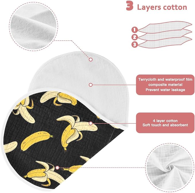 1 Pack Muslin Burp Cloths Cartoon Banana Black Print Cotton Baby Burp Cloths Absorbent Soft Burping Cloth Washcloths for Newborn Babies 22x11 Inch