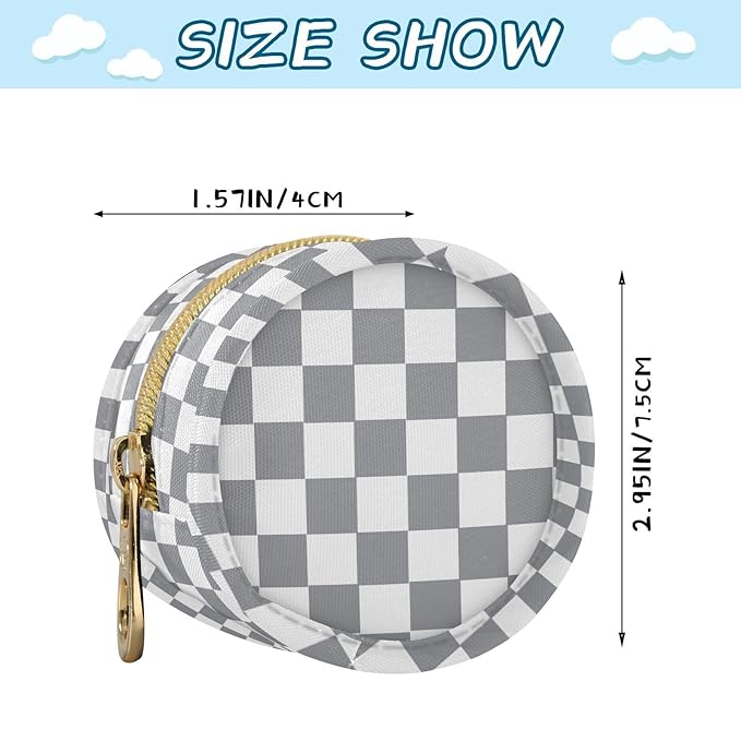 Checkered Plaid Gray Pattern Pacifier Holder Case with Metal Clip Portable Pacifier Holder for Travel