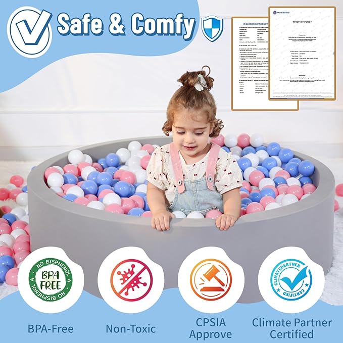 Wilwolfer Foam Ball Pit for Toddlers with 100 Balls, Large Baby Ball Pit for Babies with Soft Memory Sponge, Indoor Outdoor Baby Playpen, Kids Play Ball Pool, Gift Toys for Infants Boys and Girls