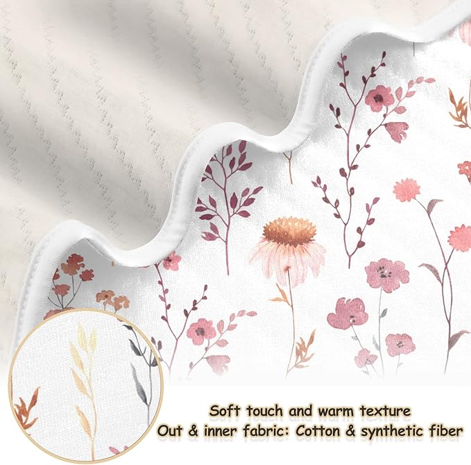 Ollabaky Wildflowers Watercolor Baby Blanket for Boys Girls, Cotton Toddler Newborn Swaddle Blanket for Stroller Crib Nursery Receiving Blanket Infant Unisex 30"x40"