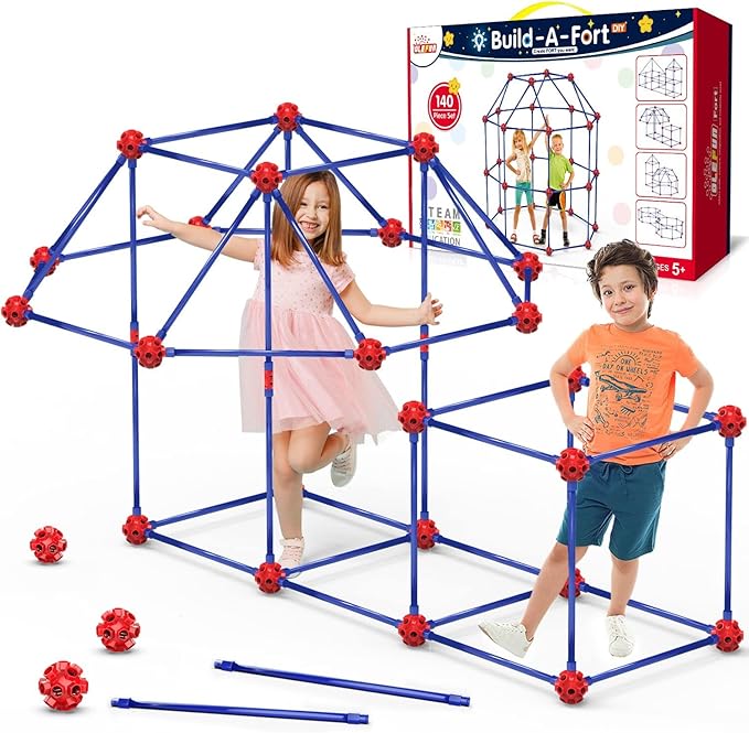 OleFun Fort Building Kit for Kids 4,5,6,7,8+Year Old Boys & Girls, 140 pcs, Creative STEM Building Toys for DIY Castles, Tunnels, Play Tent, Ideal Gift for Aged 5-8