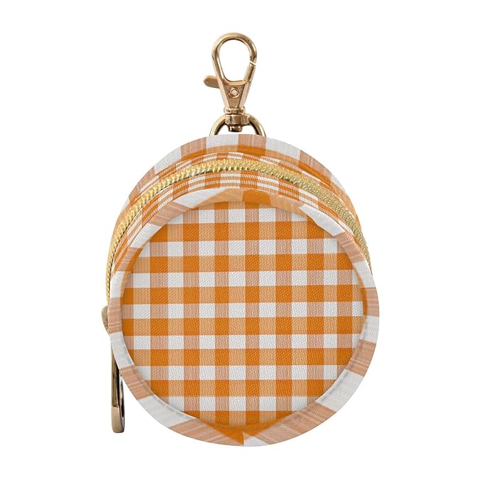 Pacifier Holder with Clip Pacifier Case for Diaper Bag Round Baby Pacifier Pouch Box Bag Portable Orange Gingham Checkered