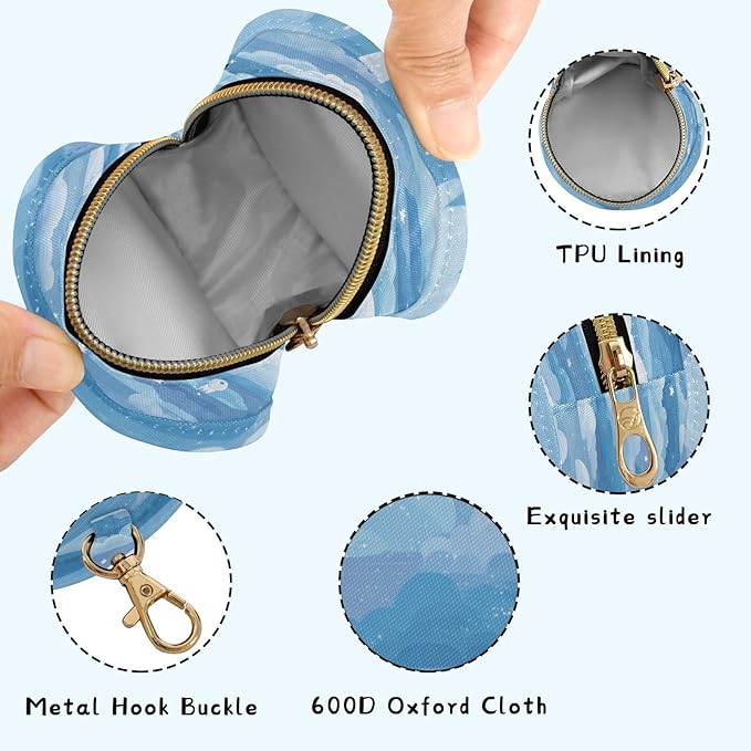 Pacifier Holder with Clip Pacifier Case for Diaper Bag Round Baby Pacifier Pouch Box Bag Portable Blue Gradient Cloud and Stars