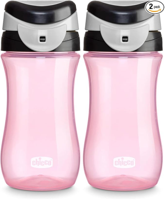 Chicco 12oz. My Tumbler Open Rim Water Bottle with Free-Flow Spout | Spill Proof when Lid is Closed | Flip-Up Carry Handle | Top-Rack Dishwasher Safe | Easy to Hold Toddler Cup | Pink | 2+ Years