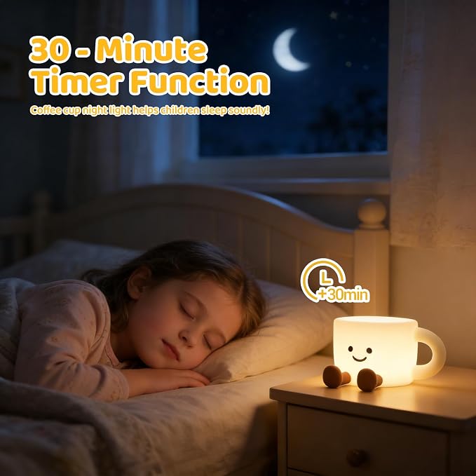 Cute Cup Night Light 3 Level Dimmable Timer 7 Colors Nightlight Cute Lamps Silicone Squishy Light Up Rechargeable Bedside Animal Touch Lamp for Breastfeeding Desk Dorm Decor Birthday Gift