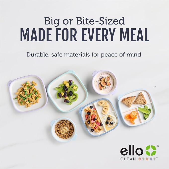 Ello Clean Start Toddler Breakfast Plate 2 Pack | BPA-Free Ceramic Plates with Divider & Silicone Sleeve for Babies/Toddlers| Microwave & Dishwasher Safe | High Chair Friendly | Cashmere Pink/Dune