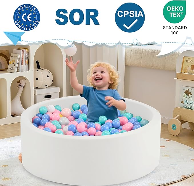 47.2" x 15.7" Foam Ball Pit for Toddlers, Baby Round Balls Pool for Babies 1-3, Kids Play Ball Pits for Boys and Girls, Balls Not Included, White
