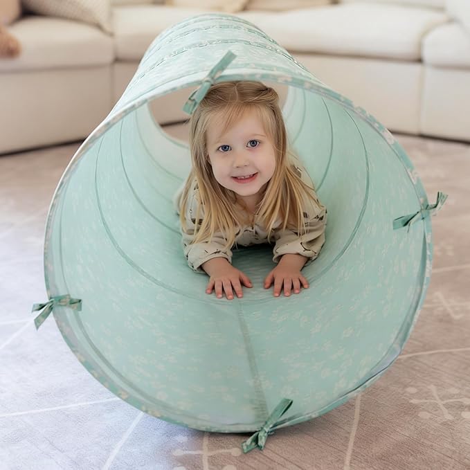 Tiny Land Kids Play Tunnel for Toddlers and Baby, Foldable Pop Up Crawl Tunnel with Storage Bag for Indoor and Outdoor Play, 69 x 18 Inch, Green, Gift for 2 Year Old Girl and Boy
