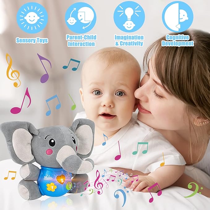 Plush Musical Baby Toys，Cute Elephant Toys for 3-6-12 Months Boys & Girls, Cute Stuffed Animal Infants Baby Toyï¼?Elephant Baby Stuff，Toys for Infants 0-6 Months