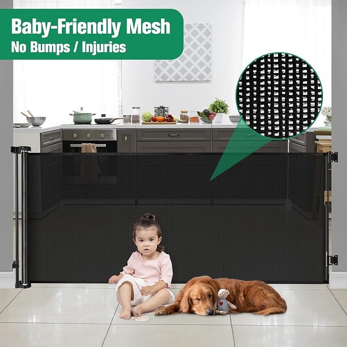 Mom's Choice Awards Winner - 122 Inch Extra Wide Baby Gate for Large Openings Retractable Baby Gates for Doorways Extra Long Dog Gate Pet Gates for Dogs Indoor Outdoor Retractable Dog Gate for Stairs