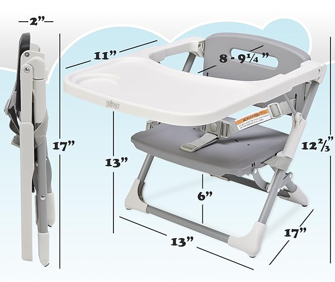 PrimoBaby SproutSeat Booster Seat for Kitchen Chair - Portable Folding Design, Travel Baby Beach Essentials, with 3-Point Safety Harness, Adjustable Tray, Dishwasher Safe Tray, Baby Floor Seat