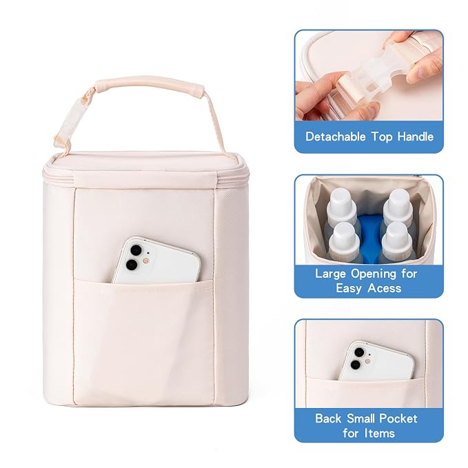 Breastmilk Cooler Bag with Ice Pack Fits 4 Baby Bottles Up to 9 Ounce, Baby Bottle Bag Great for Nursing Mom Daycare, Cream
