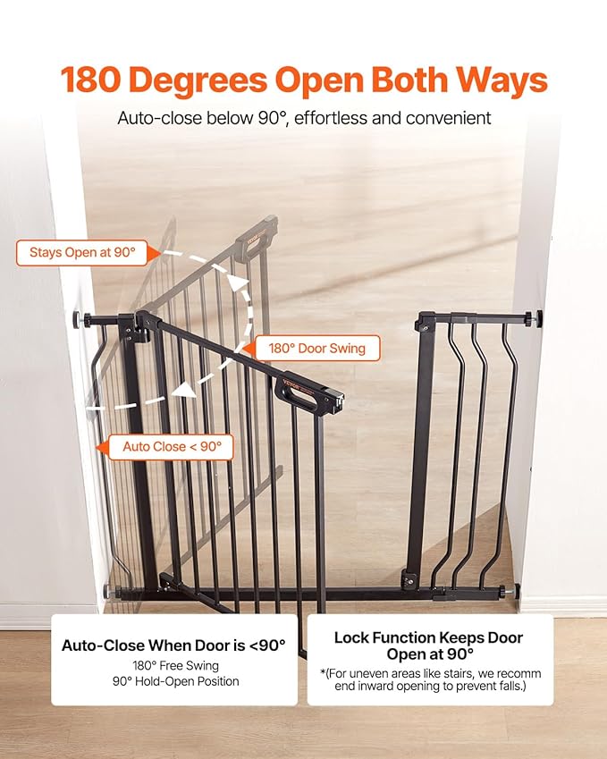 VEVOR Baby Gate, 29.5-37 in Adjustable Width, 30in High Dog Gate, Easy Step Walk Thru, Auto Close, Child Pet Security, with Pressure Mount Kit and Wall Mount Kit, for Stairs Doorways and House, Black