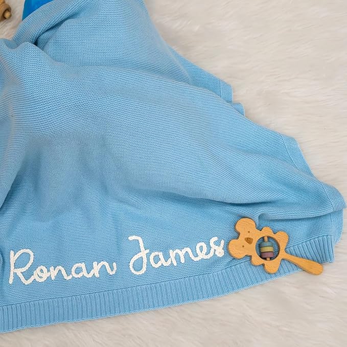 Luxury Personalized Name Baby Blanket, Hand-Embroidered Name Baby Blanket, Soft Breathable Cotton Knit Kids Blankets, Newborn Kid Gift, New Mom Gifts, Newborn Kids Girl & Boy Gift 6