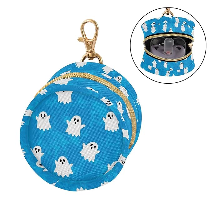 Halloween Ghost Blue Print Pacifier Holder Case for Diaper Bag Portable Travel Pacifier Storage Case with Clip Newborn Baby Pouch for Outdoor Purse Baby Boys Girls