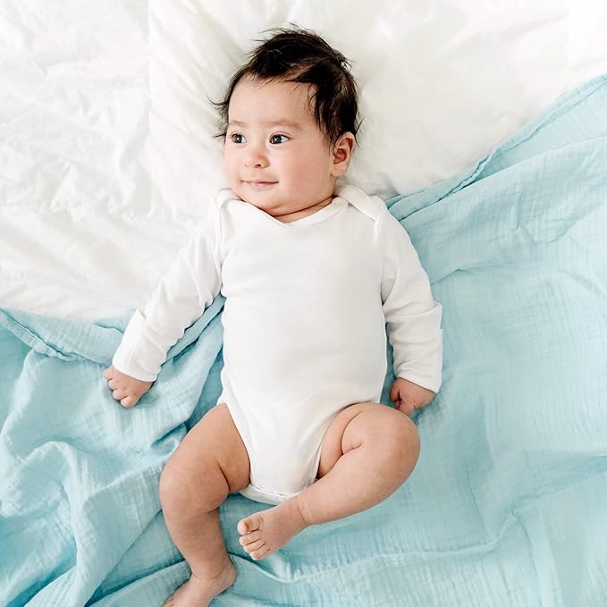 Goobie Baby Organic Muslin Swaddle Blanket, 100% Certified Organic Cotton, Ultra Soft & Breathable, Oversized 47X47 Inches for Easy Swaddling, Multi-Use Blanket for Nursing & More (Sea Glass)