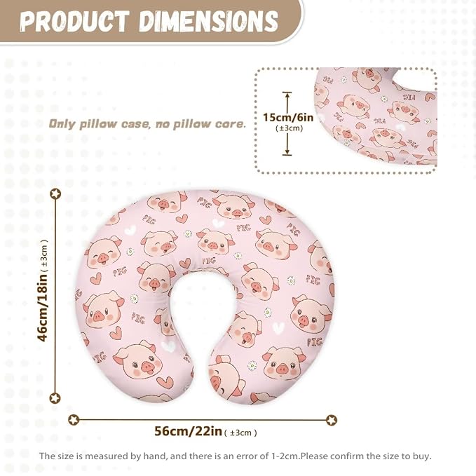 Cute Pigs Breastfeeding Pillow Cover Boys Girls Soft Breathable Nursing Pillow Cover with Hidden Zipper Infant Feeding Cushion Cover Case for Nursery Room Sofa Decor