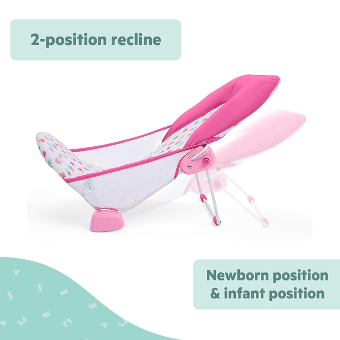 Bright Starts Disney Baby Minnie Mouse Foldaway 2-Position Baby Bath Seat, Adjustable Support for Sink or Bathtub, Ages 0-6 Months up to 20 Pounds, Machine-Washable Sling