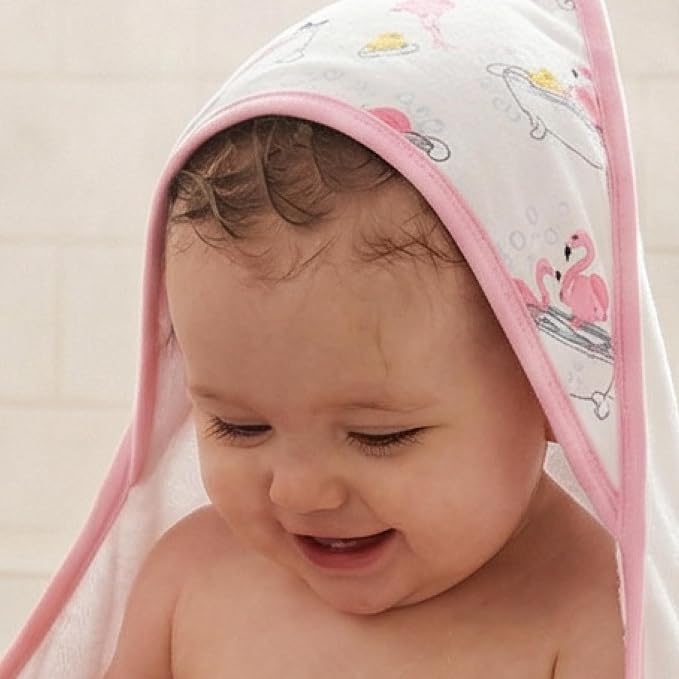Butterblu Harper - 100% Organic Cotton Hooded Towels in Soft and Absorbent Baby Terry, 2-Pack, Fab Flamingo, One Size