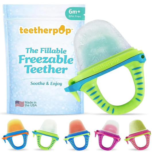 Teetherpop Fillable Freezable Teethers for Babies - Breastmilk Teether with Spill-Proof Sippy Slits ??Teething Popsicle for Baby, Liquids & Purées, Cooling Teething Relief Feeder Pacifier - LimonTeal