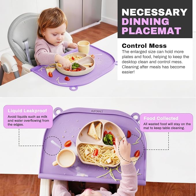 Large Silicone Suction Table Mat, 17" x 12" Thick Placemat with Edge-Bumper, Raised Edge Leakproof, Non-Slip for Kids Toddler Baby Essentials Dinning, Restaurant Eating, Plates, Art, Craft & Painting