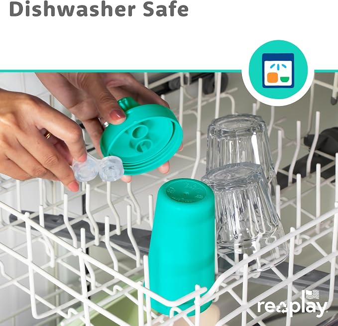 Re-Play Spill-Proof Sippy Cups for Toddlers - Kids Reusable 10 Oz Set of 3, Dishwasher & Microwave Safe, Made in USA, Aqua, Lime, Yellow