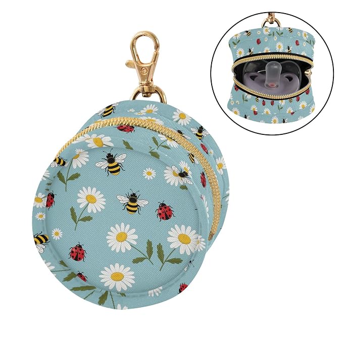Bee Daisy Animal Blue Print Pacifier Holder Case with Metal Clip Portable Pacifier Box for Newborn Baby Girls