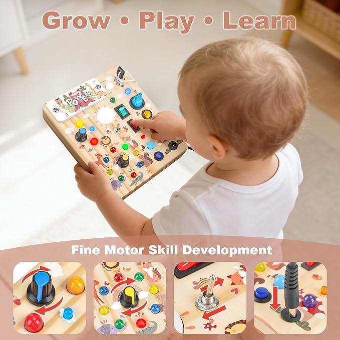 Busy Board for Toddlers 1-3 - Montessori Educational Sensory Toy with 10 Switches & 19 Lights, Activity Board for Fine Motor Skills, Travel Toys for 1+ Year Old Boy & Girl Birthday Gift（Forest Theme）